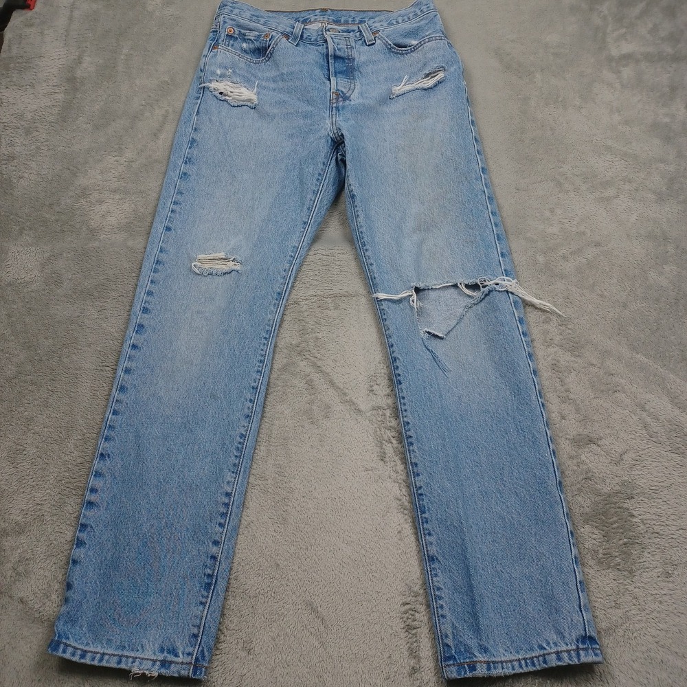 Levis 501 Jeans Womens 28 Blue Denim Straight Modern Casual Button Fly